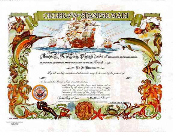 SPANISH MAIN - certificate Used with permission. These certificates may be purchased from Tiffany Publishing Company. https://certificatesbytiffany.com
