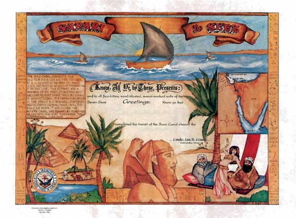 SAFARI TO SUEZ - certificate Used with permission. These certificates may be purchased from Tiffany Publishing Company. https://certificatesbytiffany.com