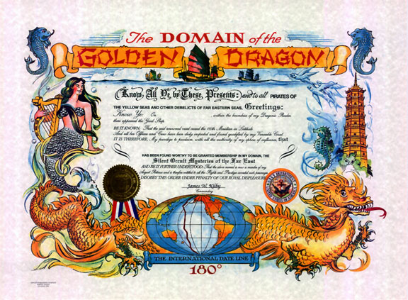 GOLDEN DRAGON - certificate Used with permission. These certificates may be purchased from Tiffany Publishing Company. https://certificatesbytiffany.com